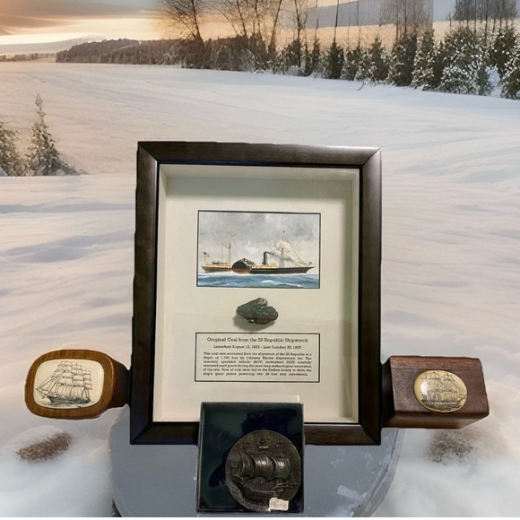 Odessay Marine Exploration Accessories - Rare SS Republic Shipwreck Relic 1865 Textile Shadow Box w COA Collectors Bundle